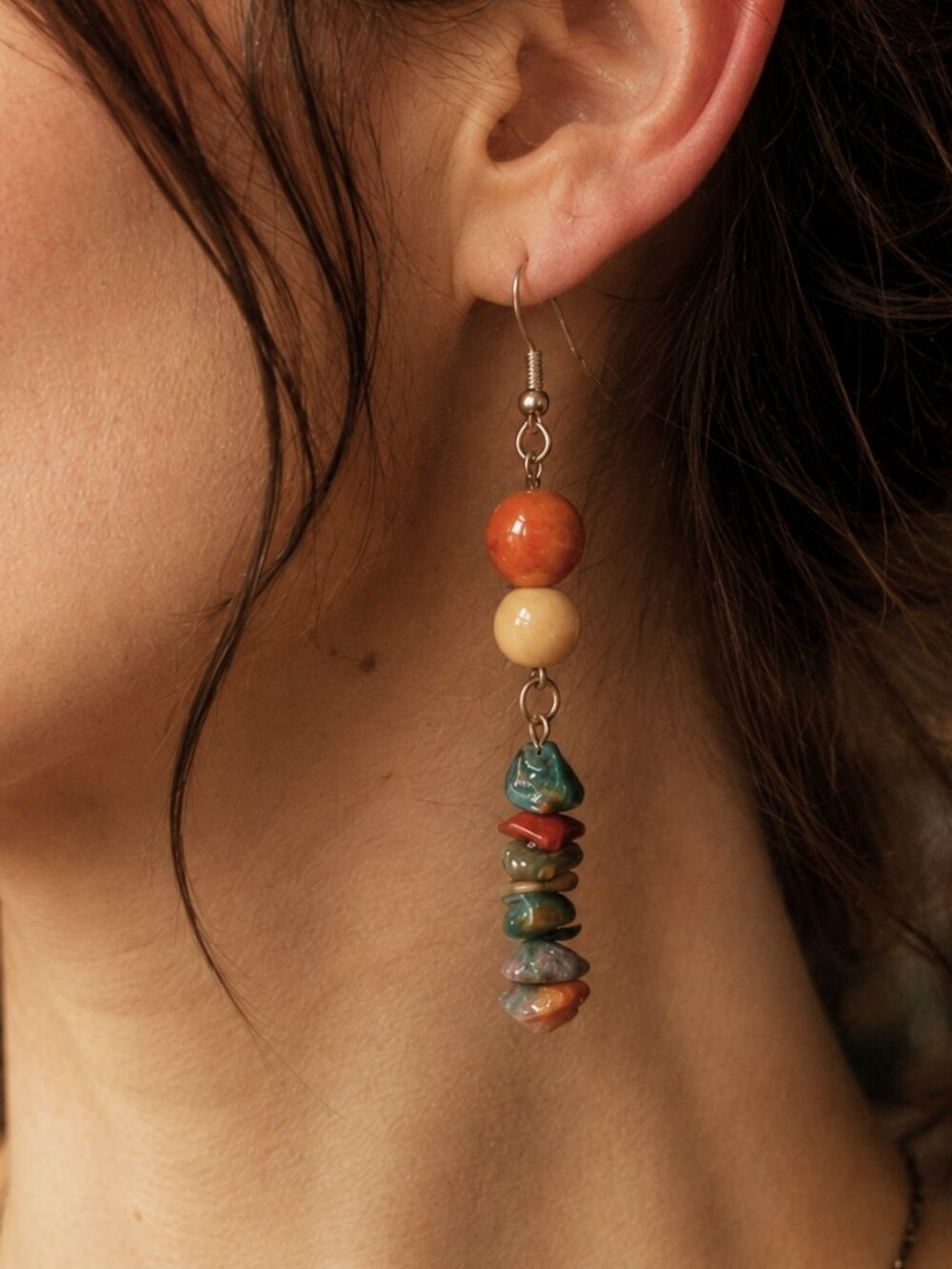 Golden Thread Jade Sterling Silver Dangle Earrings Boho Chic Hippie Gifts Agate